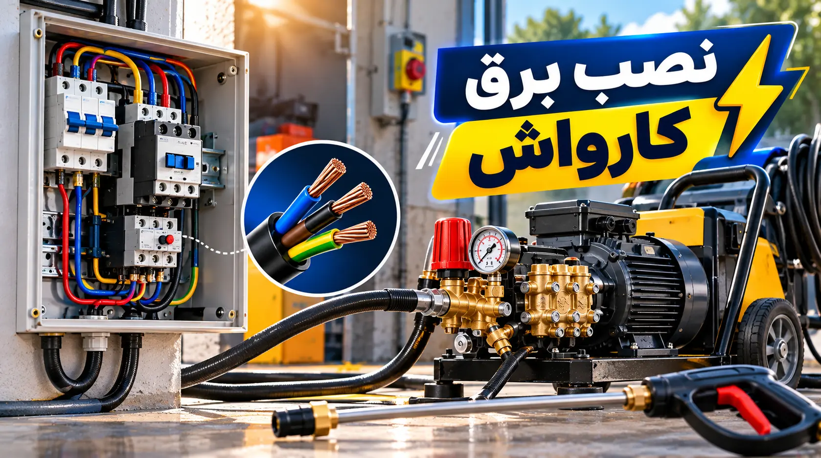 طریقه نصب برق کارواش تک‌فاز و سه‌فاز + نقشه سیم‌کشی