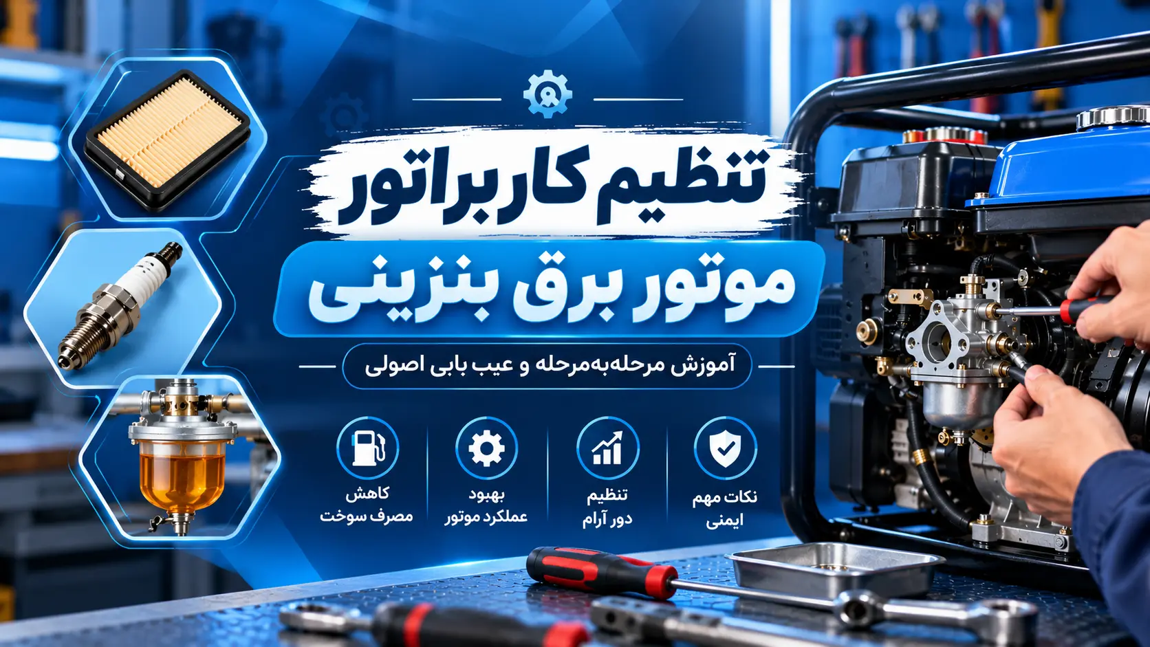تنظیم کاربراتور موتور برق بنزینی | آموزش گام به گام در خانه