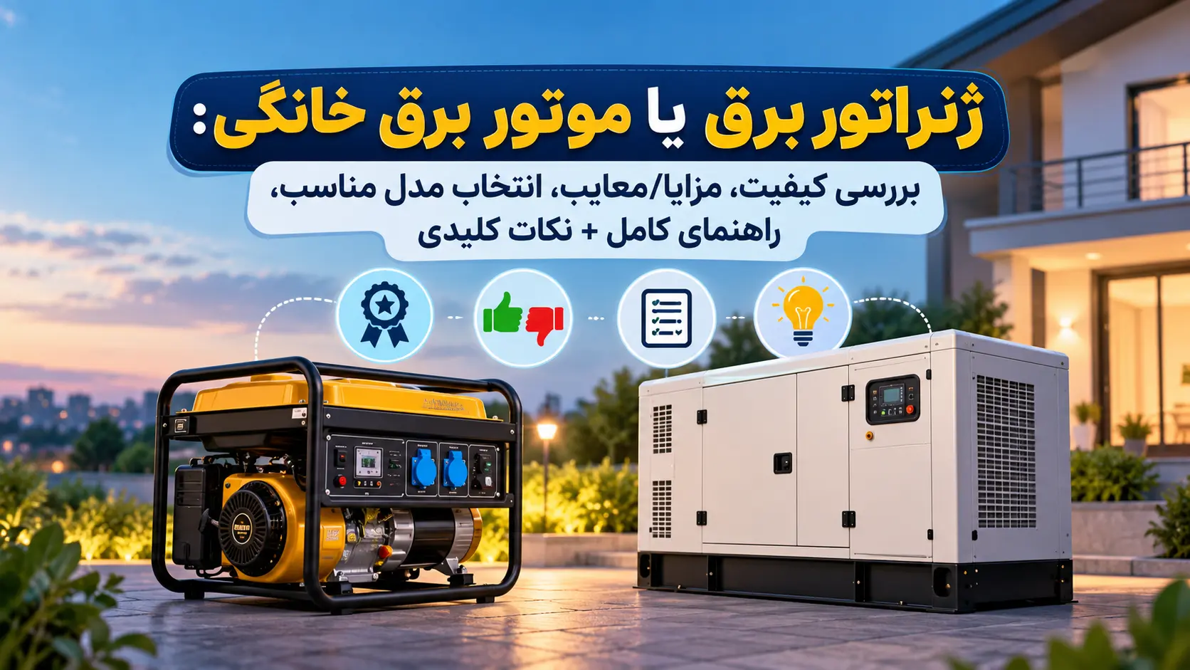 ژنراتور برق یا موتور برق خانگی: بررسی کیفیت، مزایا/معایب، انتخاب مدل مناسب، راهنمای کامل + نکات کلیدی