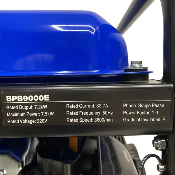 پلاک موتور برق بنزینی زونگشن ۷.۵ کیلووات مدل BPB9000ER استارتی ریموتدار اینورتری