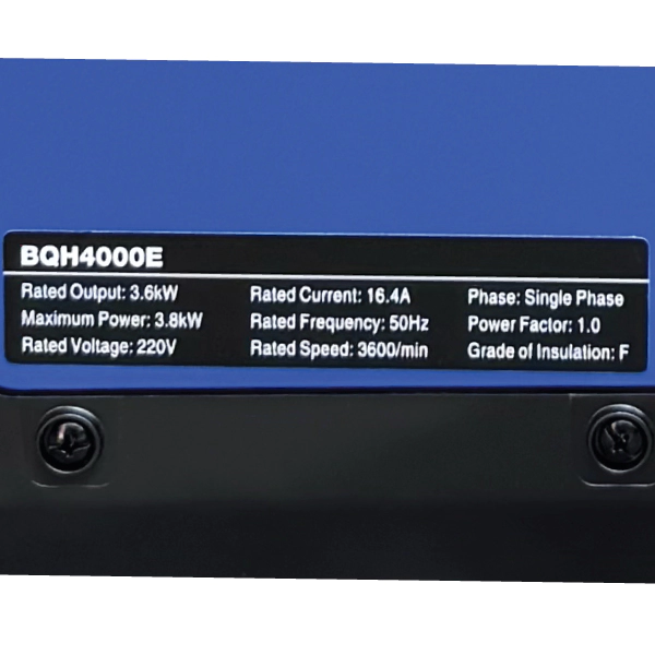 پلاک موتور برق بنزینی زونگشن ۳.۸ کیلووات مدل BQH4000E استارتی اینورتری