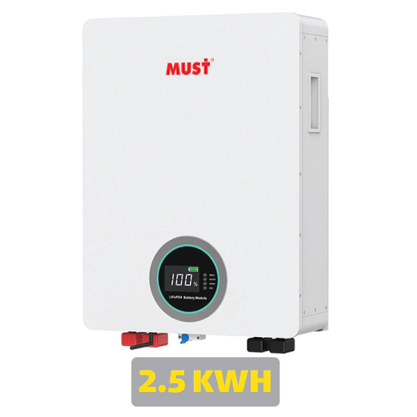 باتری لیتیوم فسفات آهن MUST با ظرفیت 2.5 کیلووات ساعت مدل LP16-24100