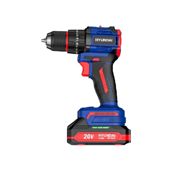 دریل شارژی چکشی براشلس هیوندای 20 ولت مدل HP5220 دو باتری لیتیومی