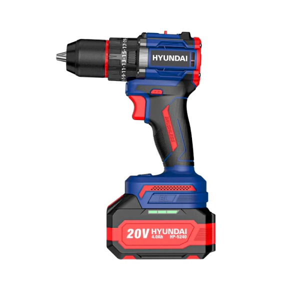 دریل شارژی چکشی براشلس هیوندای 20 ولت مدل HP5240 دو باتری لیتیومی