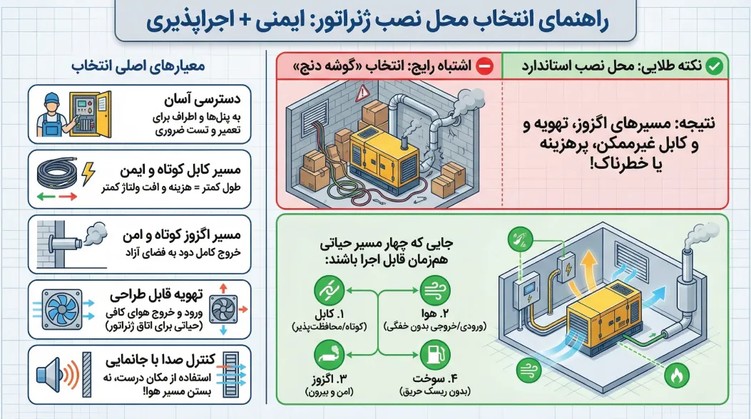 انتخاب محل نصب (ایمنی + اجراپذیری)