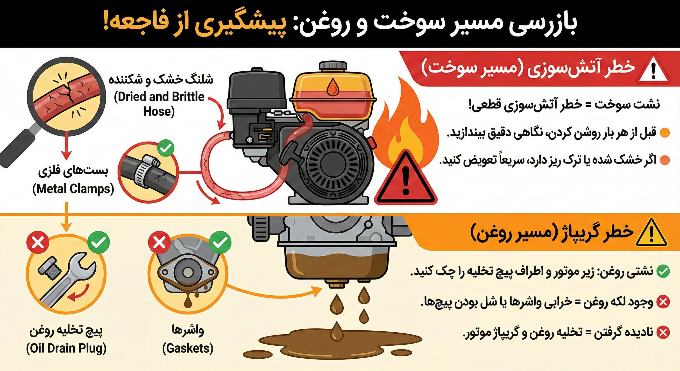 بازرسی مسیر سوخت و نشتی&zwnj;ها