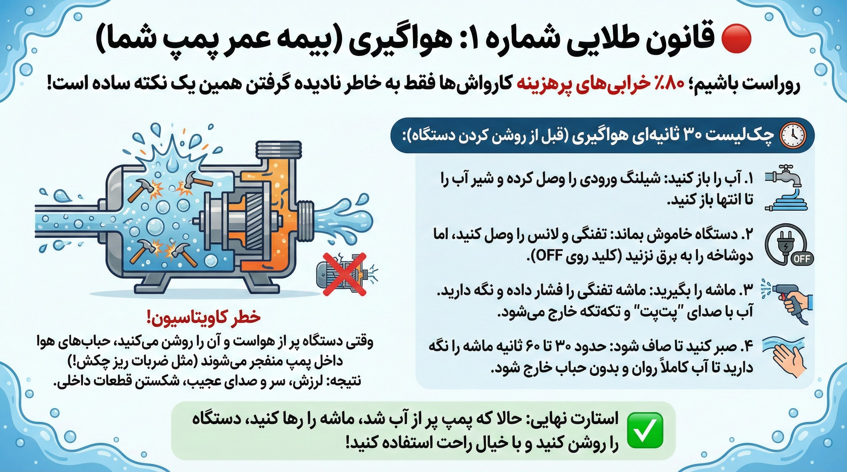 قانون طلایی شماره ۱ هواگیری (بیمه عمر پمپ دستگاه شما)