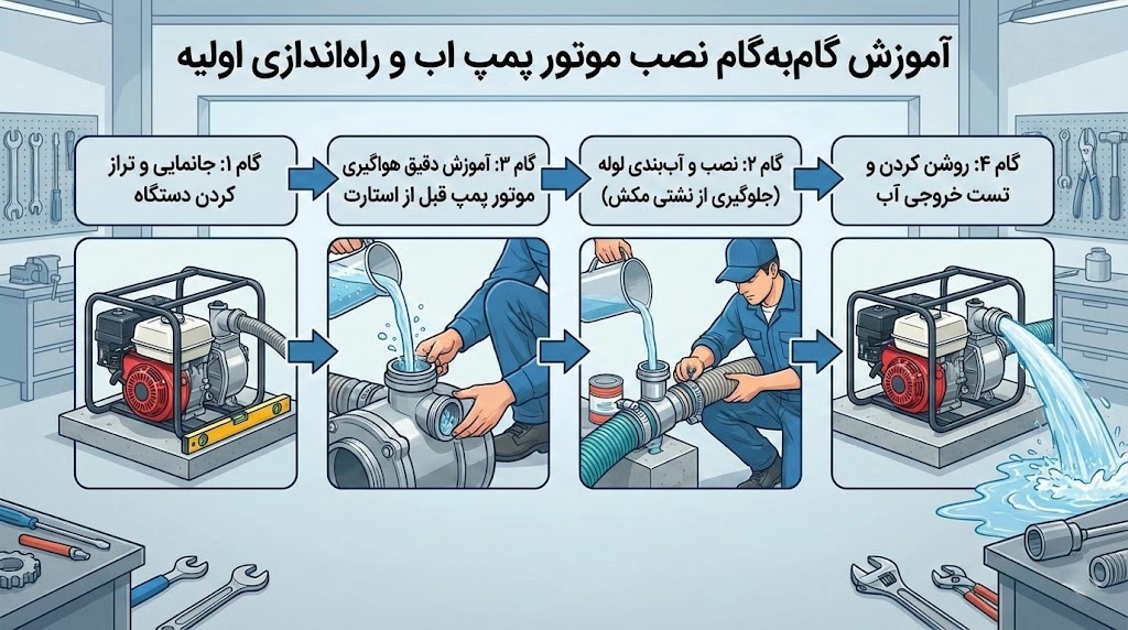 گام&zwnj;به&zwnj;گام نصب موتور پمپ اب و راه&zwnj;اندازی اولیه