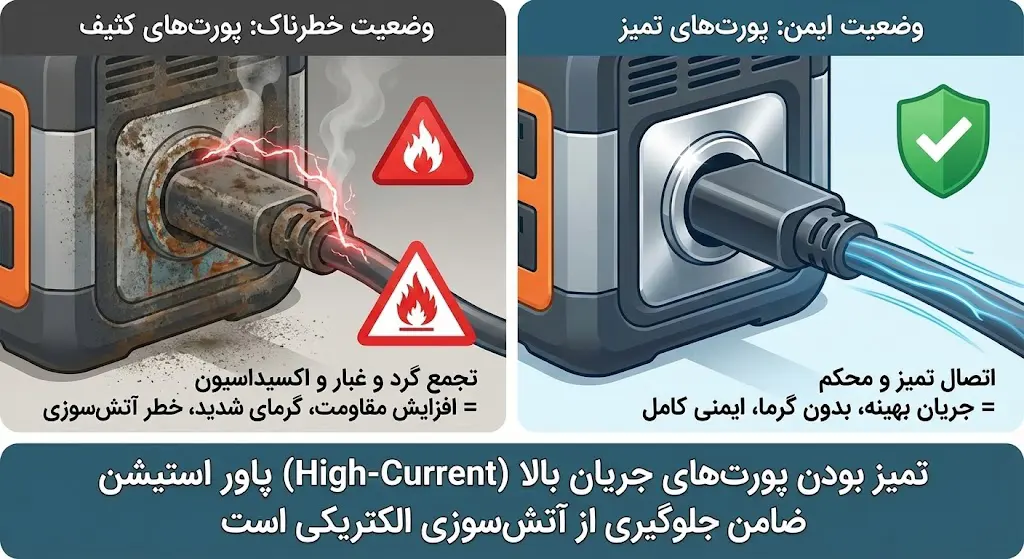 آموزش تصویری نصب چرخ&zwnj;ها و تمیزکاری پورت&zwnj;های توسعه باتری پاور استیشن